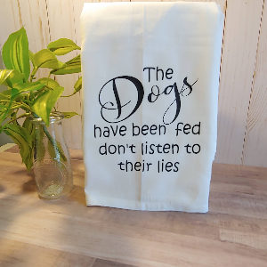The dogs have been fed kitchen towel