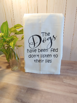 The dogs have been fed kitchen towel