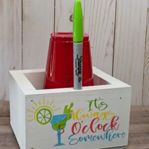 It's 5 O'Clock Somewhere - Wooden Party Cup organizer, Marker holder, Cup Caddy, Party supply, Gift for her, Solo Cup Holder, Rustic Box