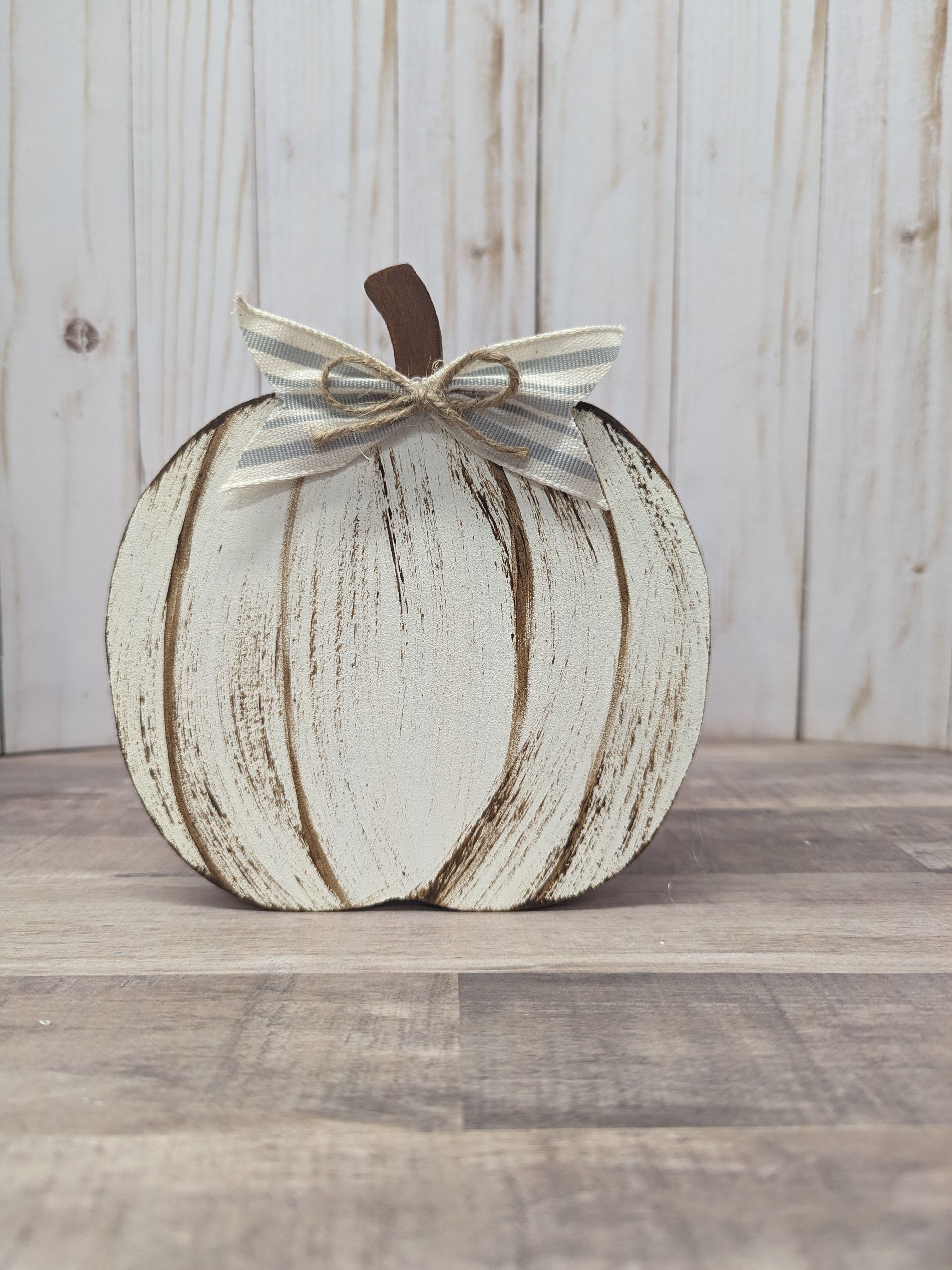 Wooden Plaid Pumpkin, Rustic Fall Mantel Decor - Image 3