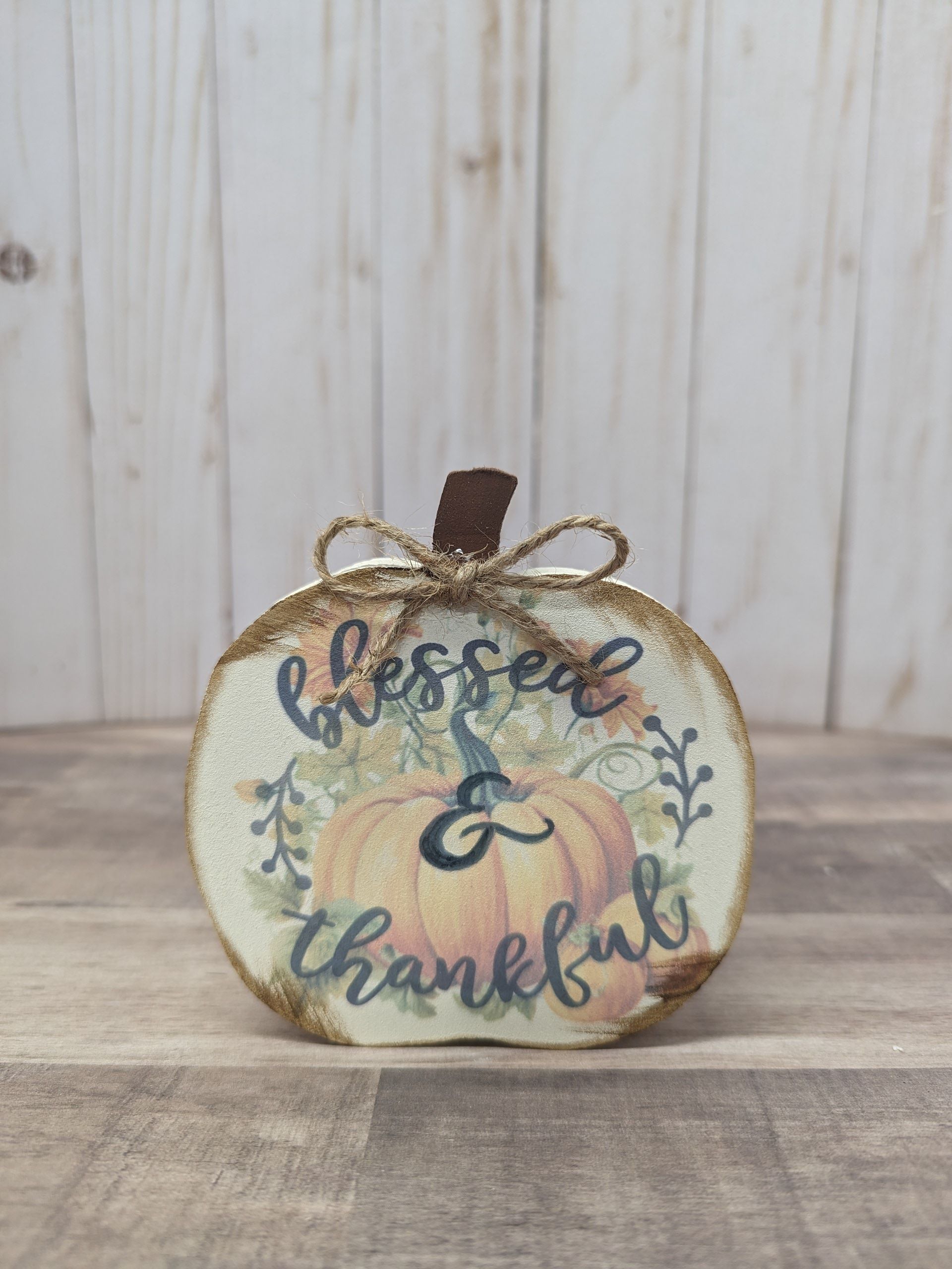 Wooden Plaid Pumpkin, Rustic Fall Mantel Decor - Image 4