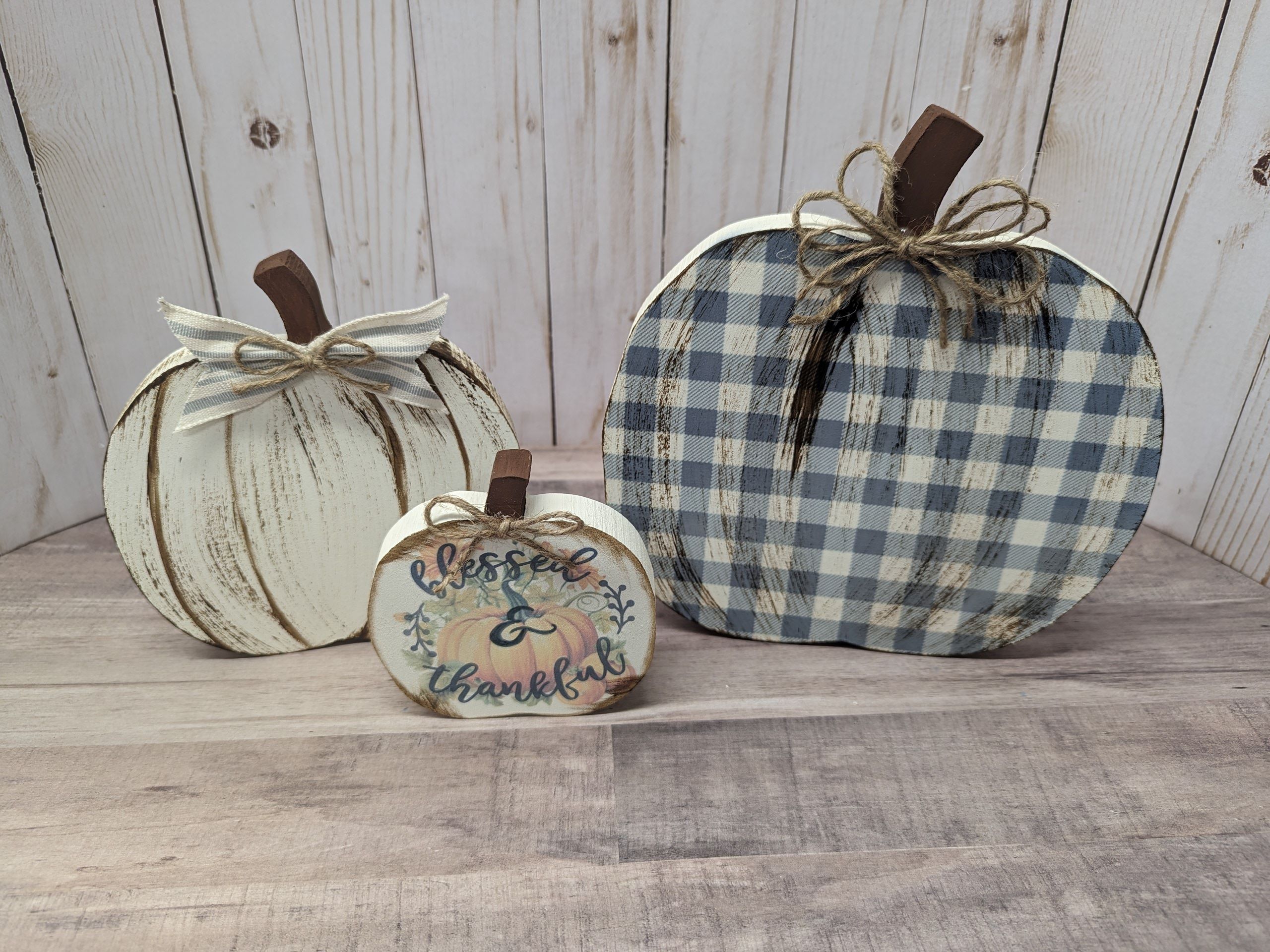 Wooden Plaid Pumpkin, Rustic Fall Mantel Decor - Image 5