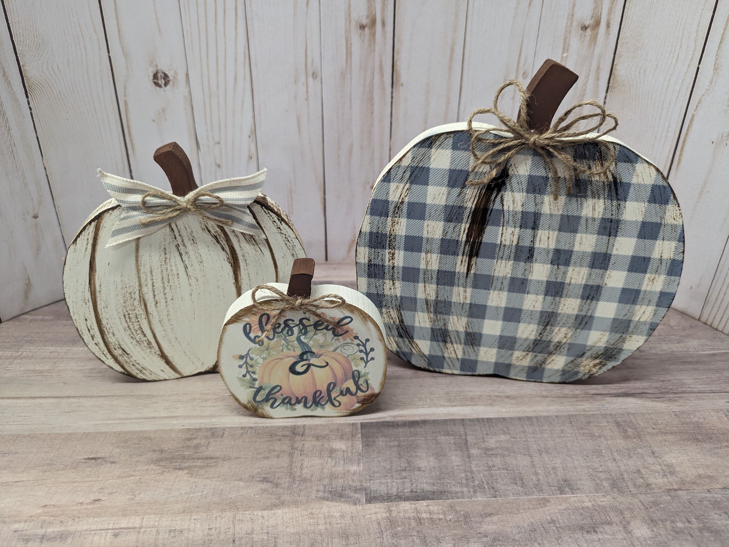 Wooden Plaid Pumpkin, Rustic Fall Mantel Decor - Image 6