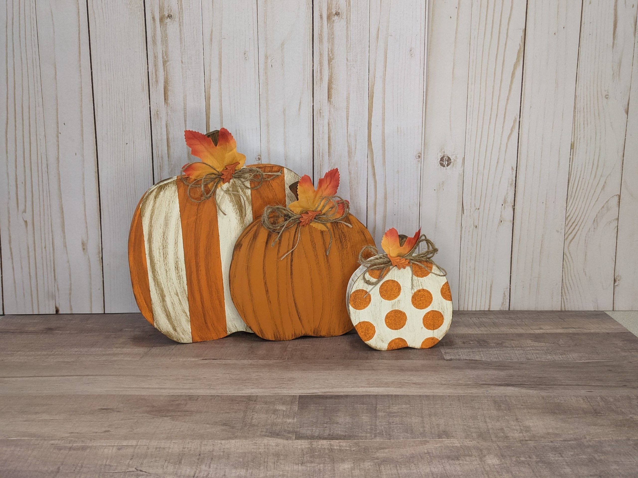 Orange Rustic Wooden Pumpkin Set - Image 3