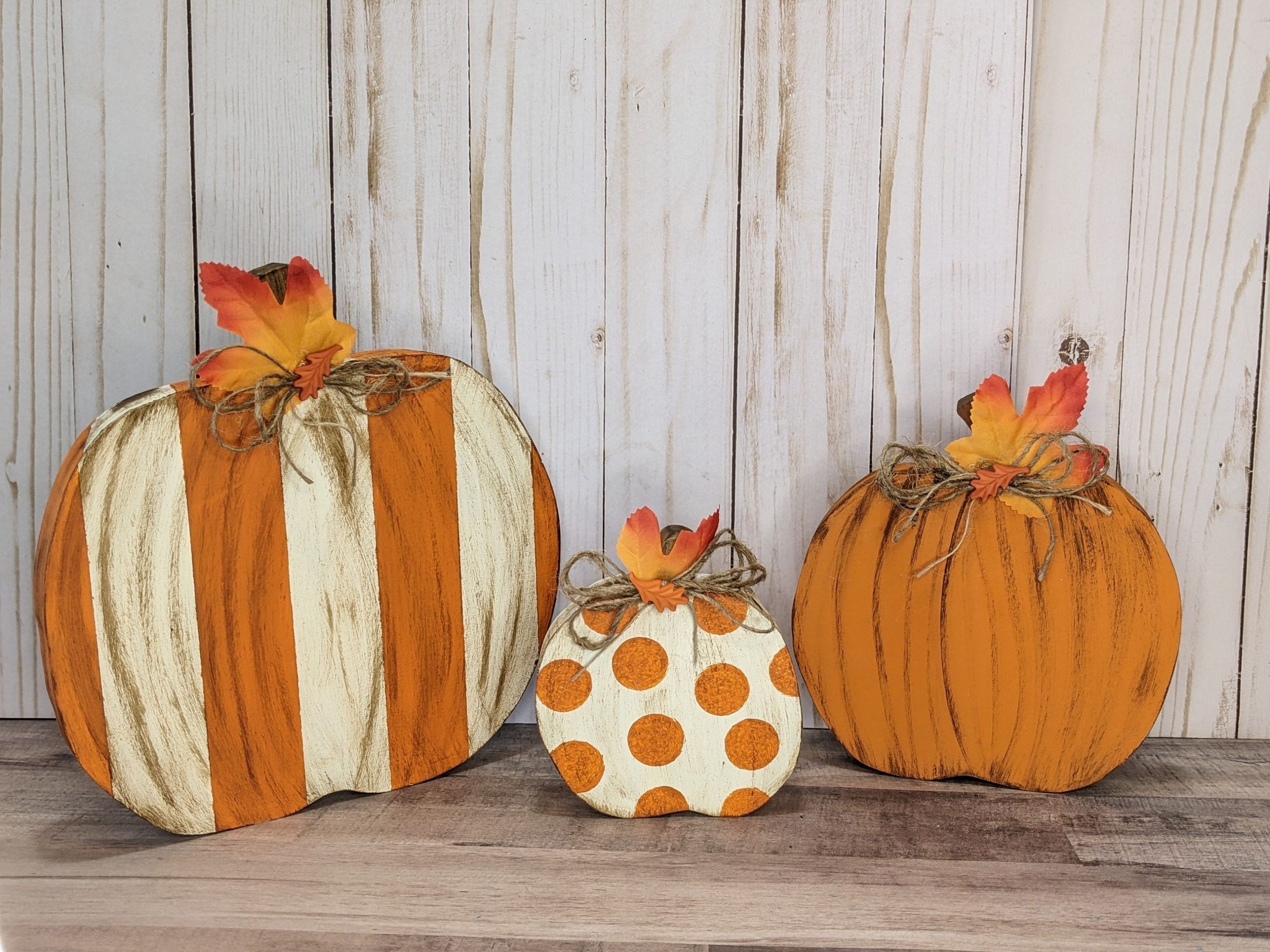 Orange Rustic Wooden Pumpkin Set - Image 2