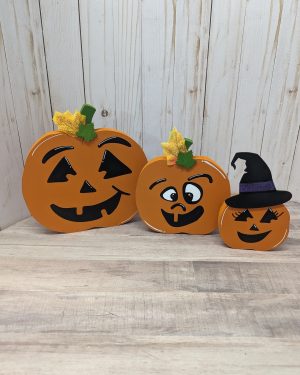 Wooden Hand-Painted Jack-O-Lanterns Pumpkins