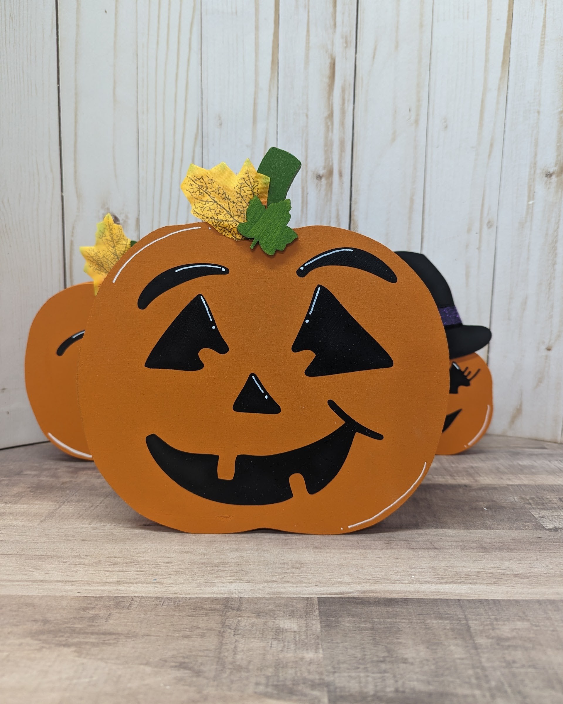Wooden Hand-Painted Jack-O-Lanterns Pumpkins - Image 5