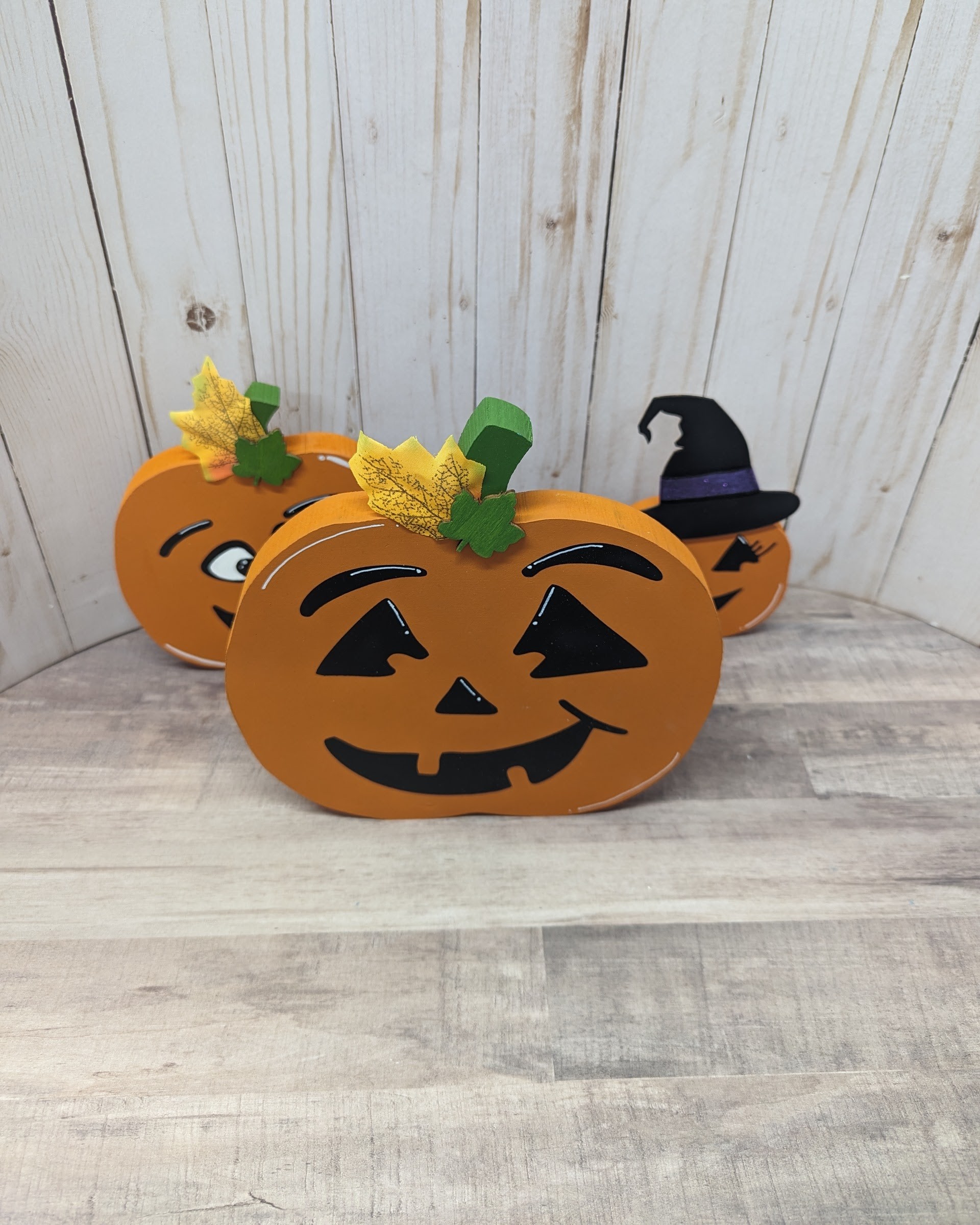 Wooden Hand-Painted Jack-O-Lanterns Pumpkins - Image 4