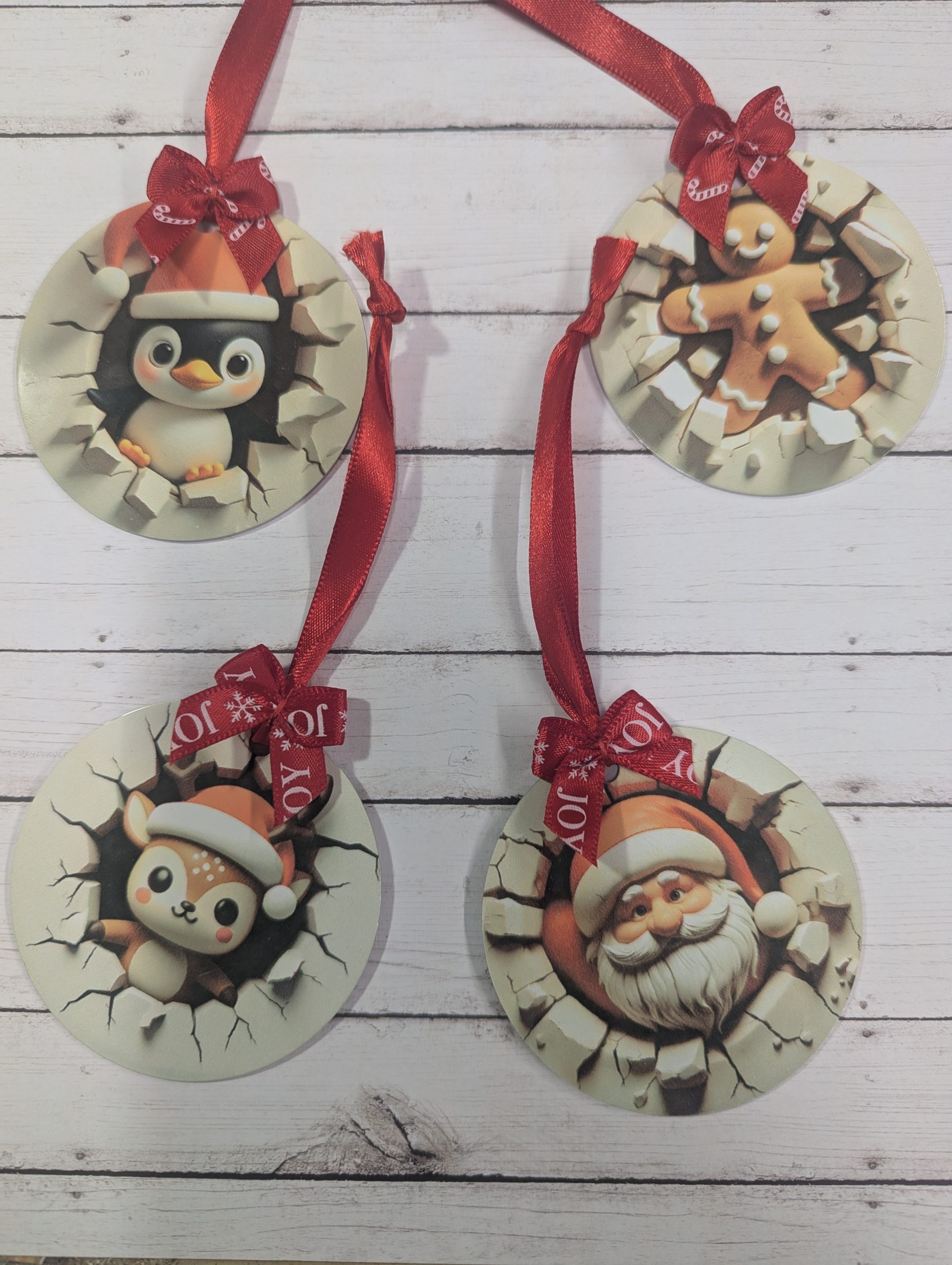 Set of 4 Double-Sided Christmas Ornaments