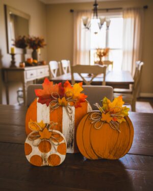 Orange Rustic Wooden Pumpkin Set
