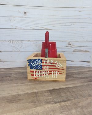American Flag Drink Up and Mark Your Cup Wooden Organizer