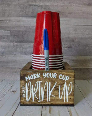 Mark your Cup and Drink Up - Wooden Party Cup organizer