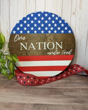 One Nation Under God Patriotic Wooden Sign