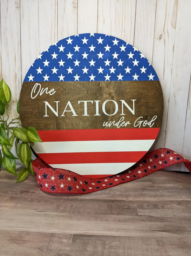 One Nation Under God Patriotic Wooden Sign