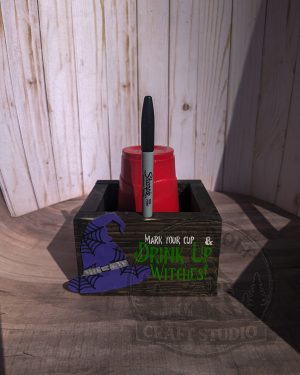 Drink Up Witches! Halloween Party Cup Holder & Marker Box