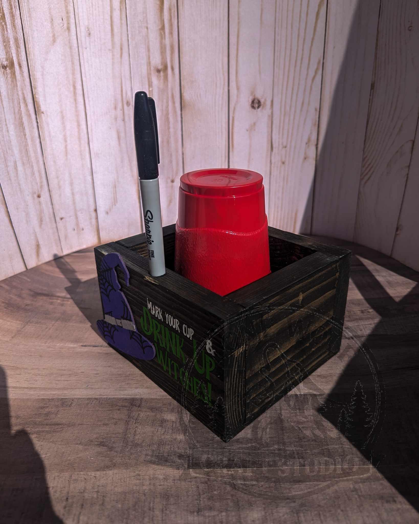 Drink Up Witches! Halloween Party Cup Holder & Marker Box - Image 4
