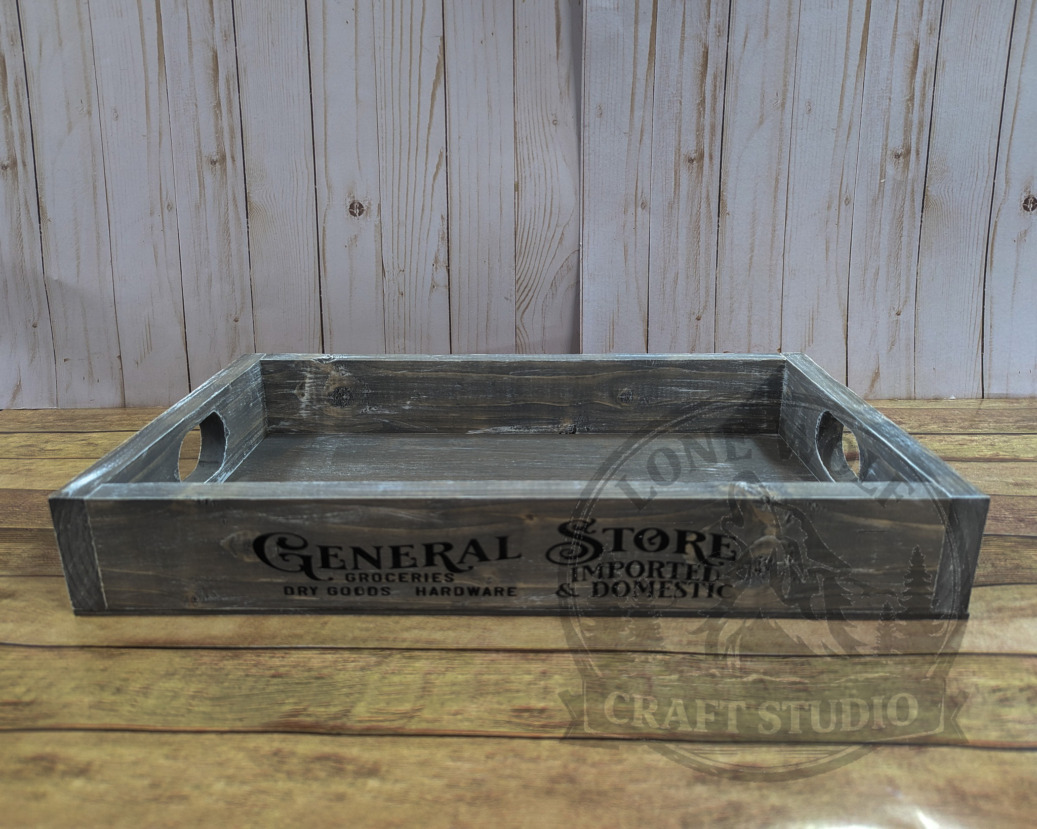 General Store Wooden Serving Tray with Handles