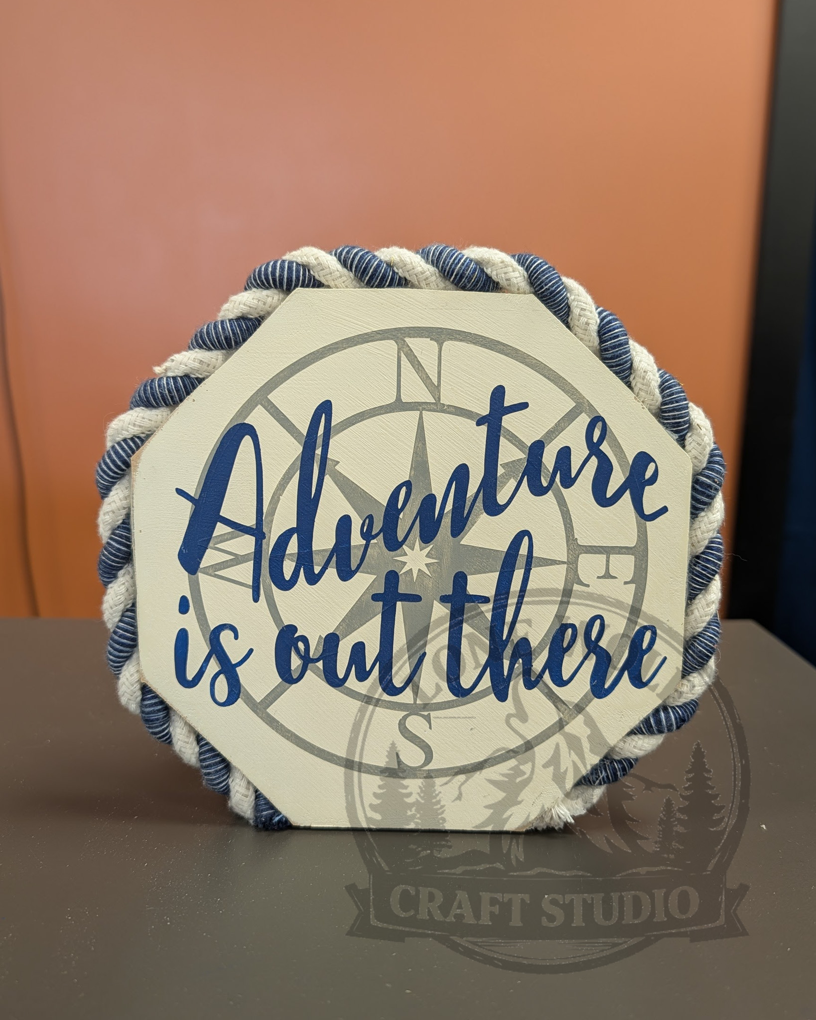 Adventure Is Out There Nautical Compass Shelf Sitter