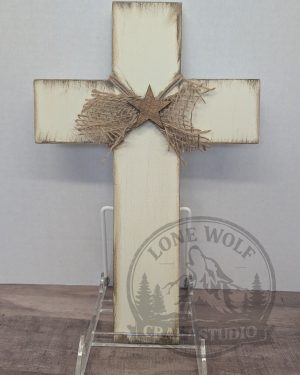 Rustic Wooden Cross Decor with Star, Farmhouse Christian Home Decor, Faith Wall Art