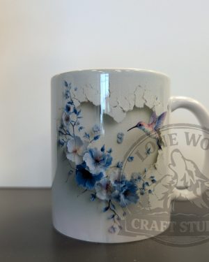 Hummingbird Coffee Mug, Blue Floral Mug