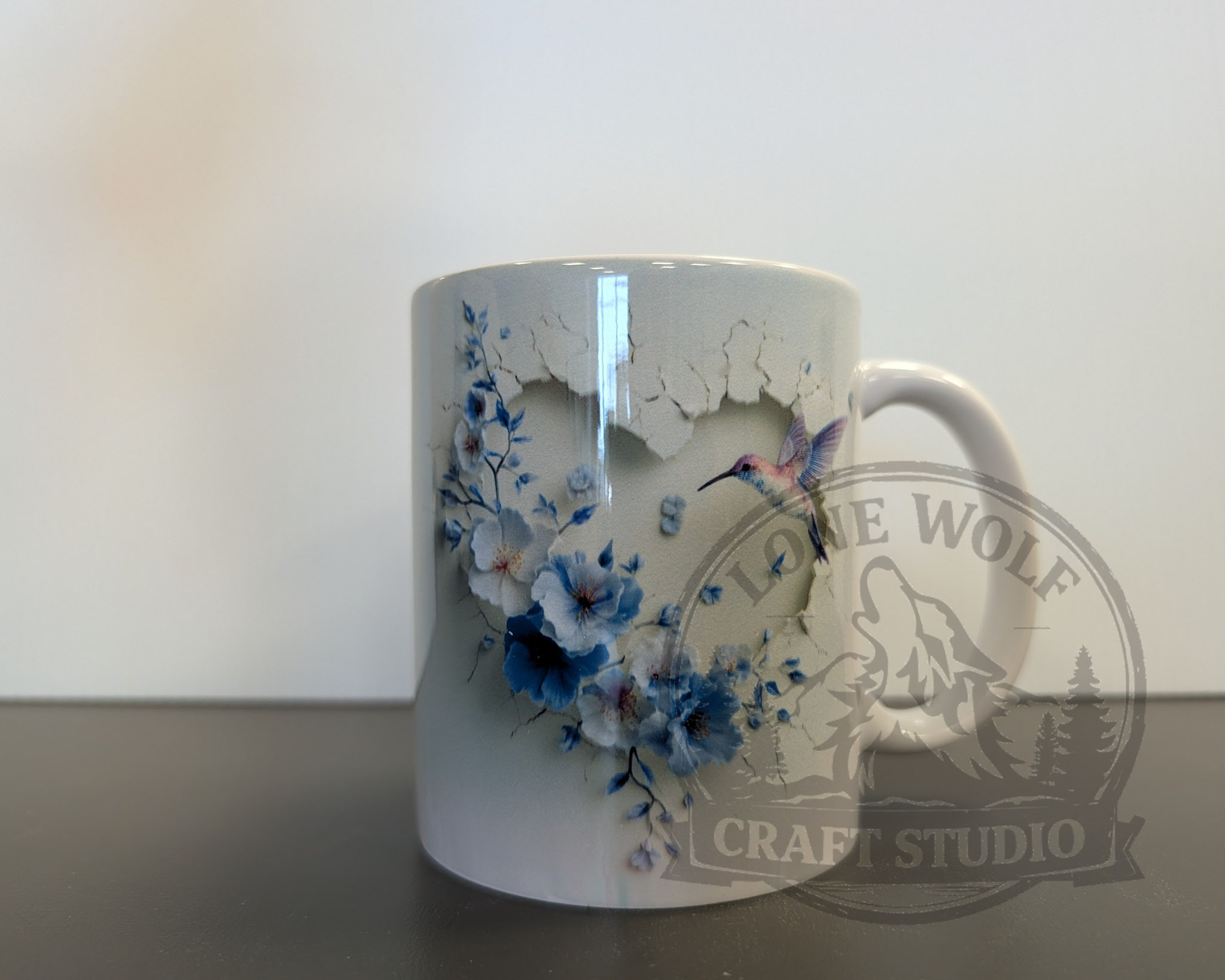 Hummingbird Coffee Mug, Blue Floral Mug