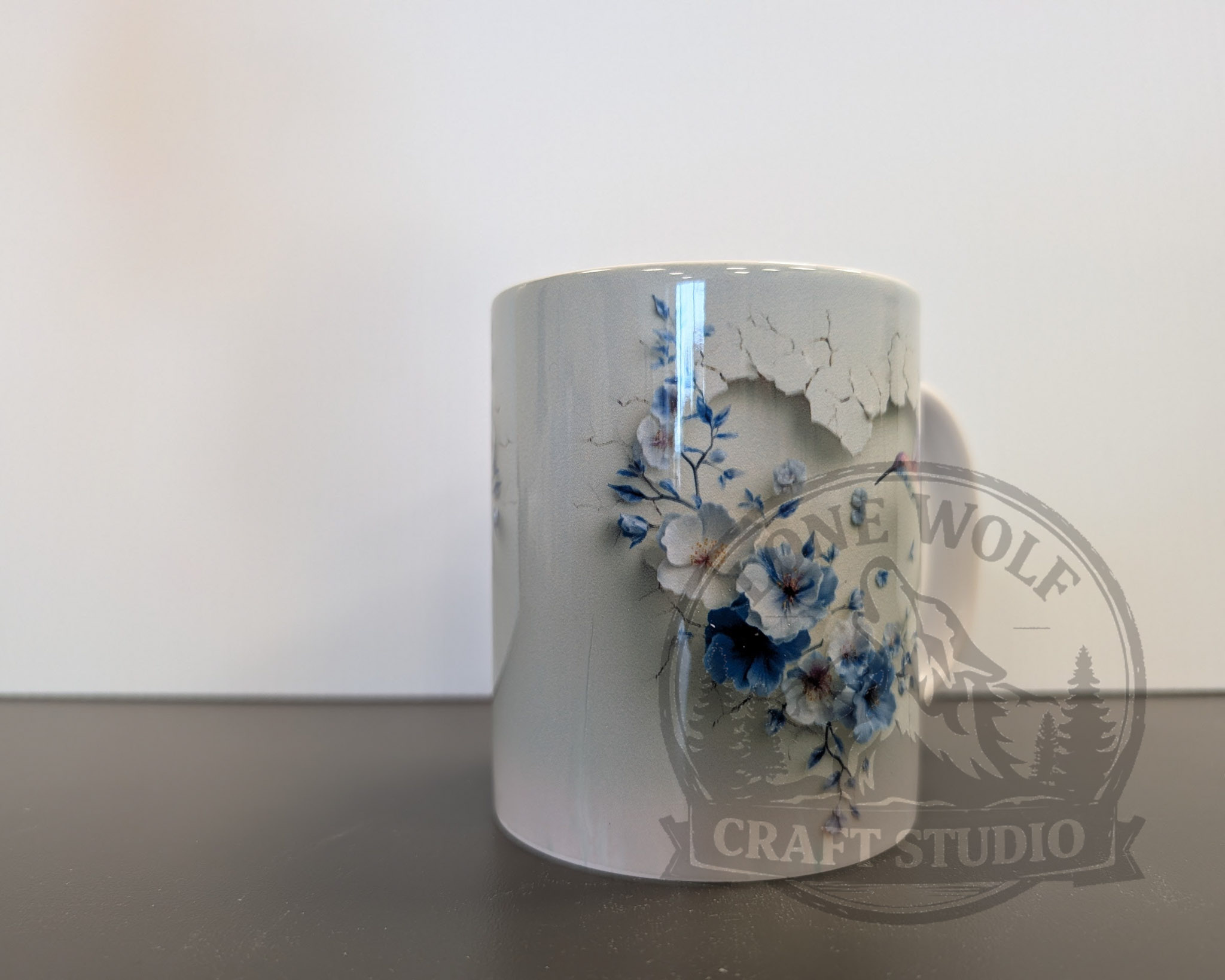 Hummingbird Coffee Mug, Blue Floral Mug - Image 2