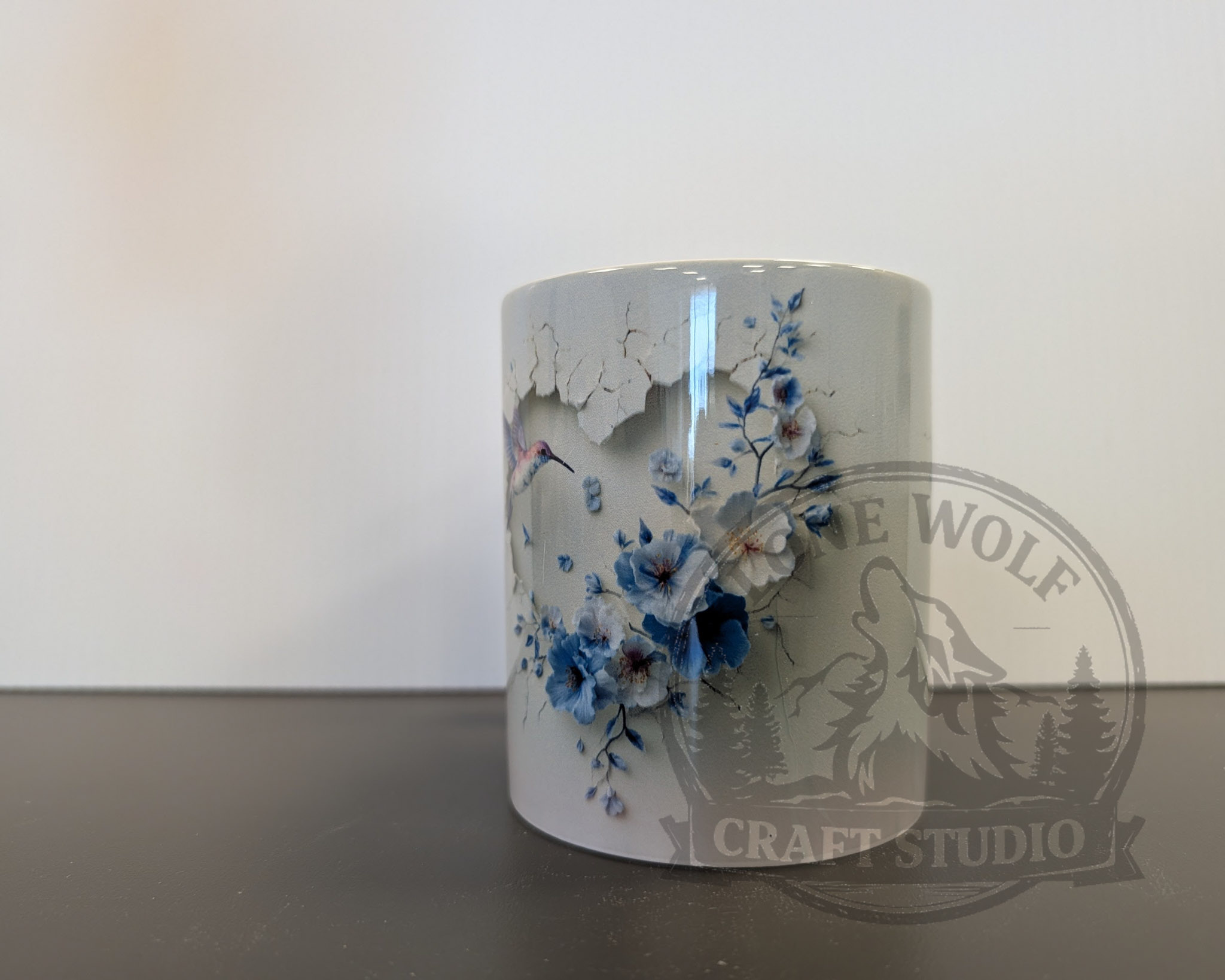 Hummingbird Coffee Mug, Blue Floral Mug - Image 4