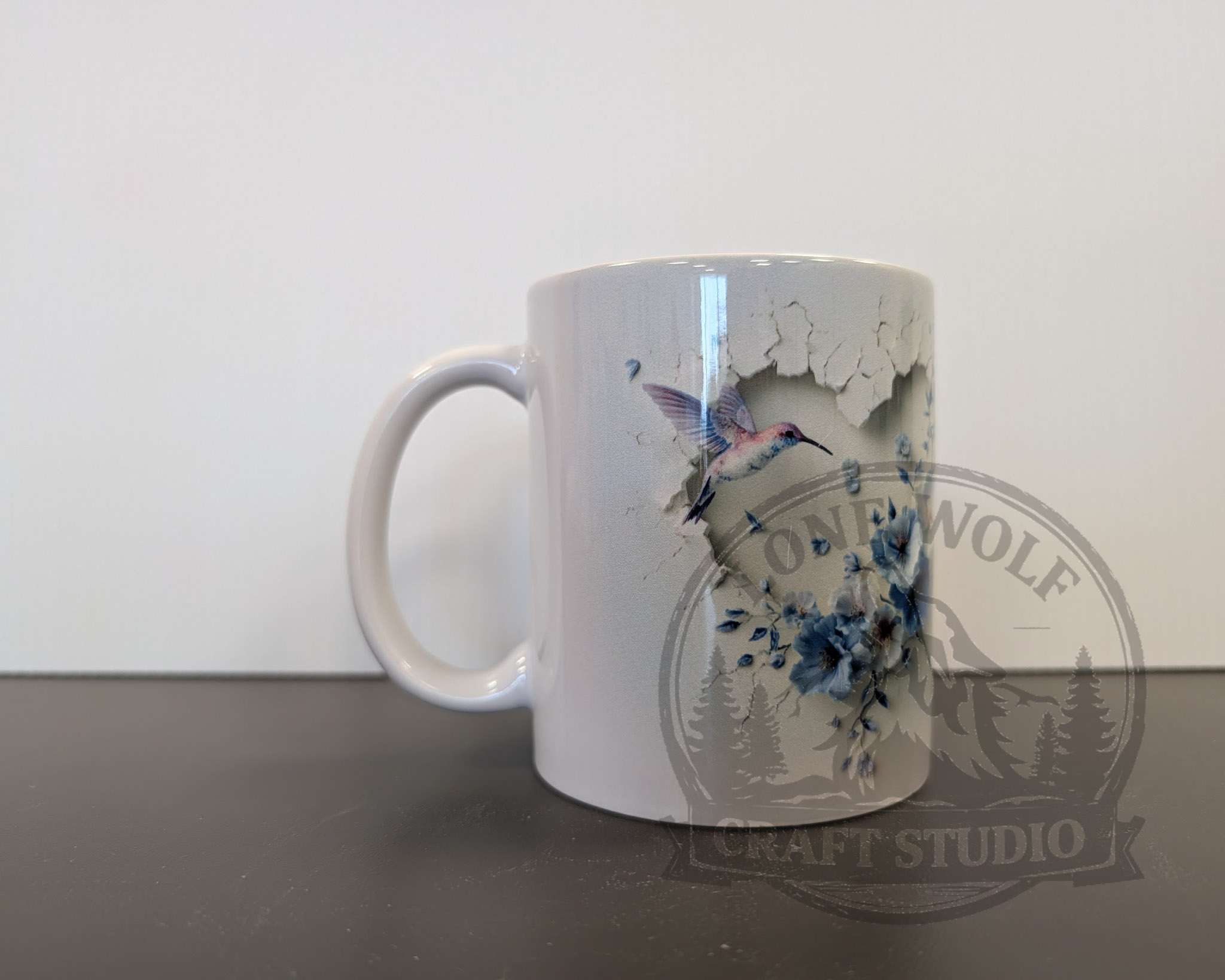 Hummingbird Coffee Mug, Blue Floral Mug - Image 3
