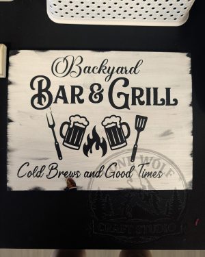 Wooden Backyard Bar and Grill Sign