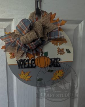 Fall Pumpkin & Leaf Accent Welcome Door Sign