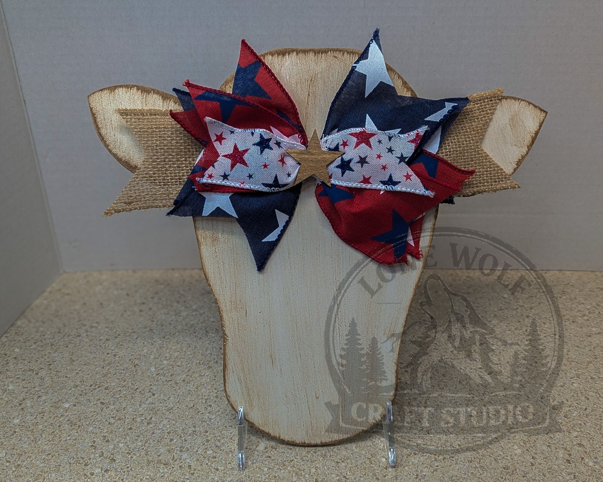 Handmade Patriotic Wooden Cow Head Wall Decor