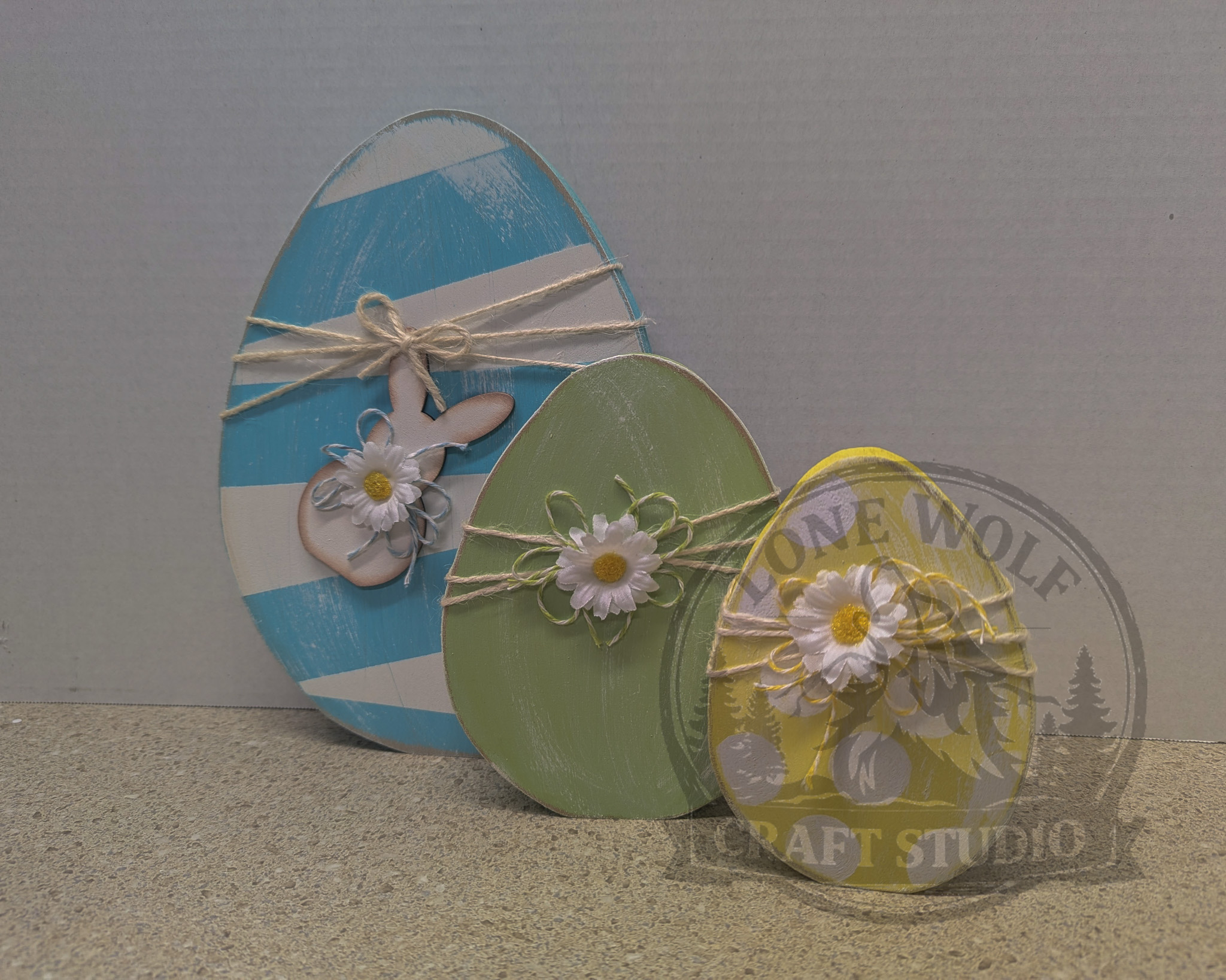Pastel Wooden Easter Egg Trio - Image 6