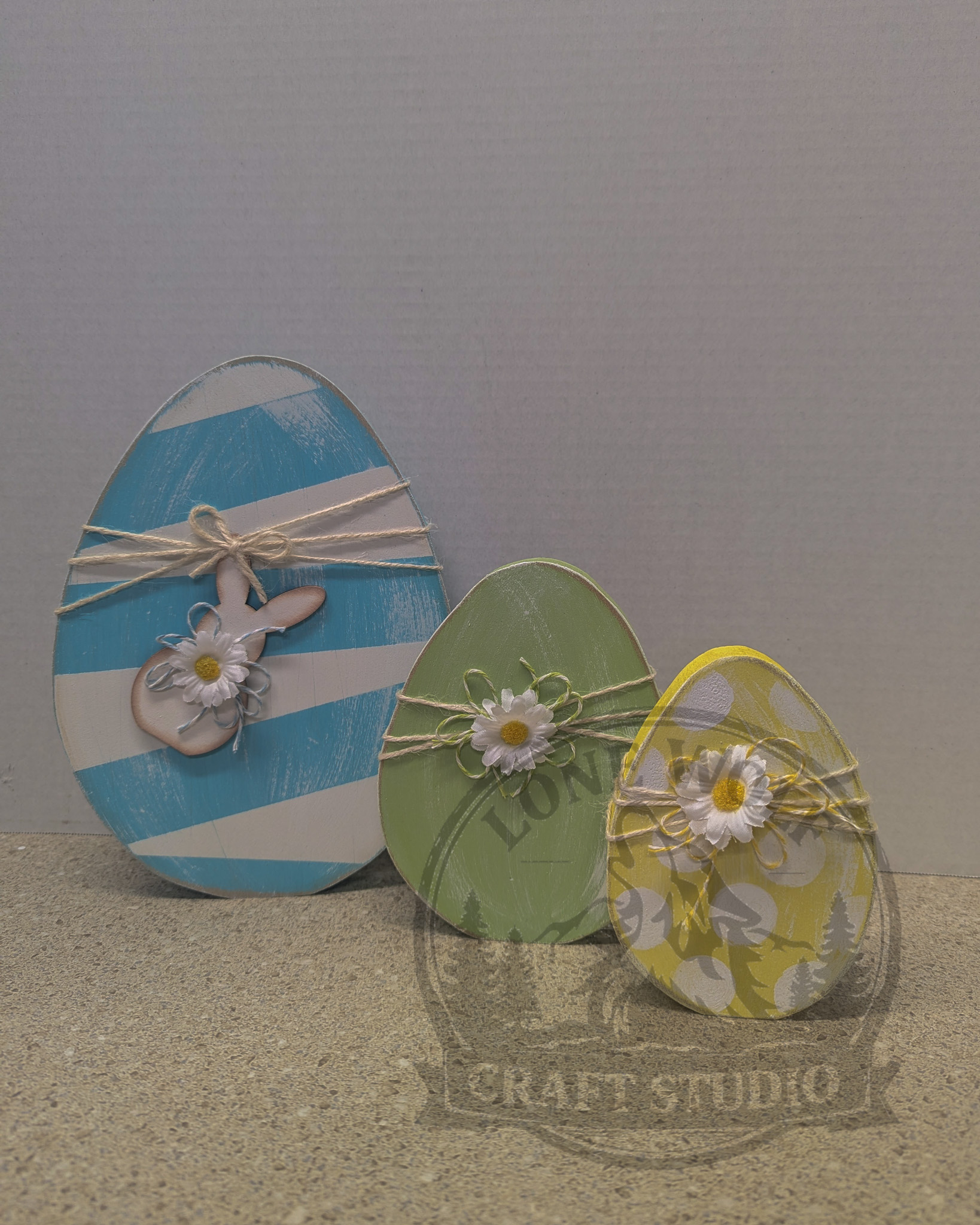 Pastel Wooden Easter Egg Trio