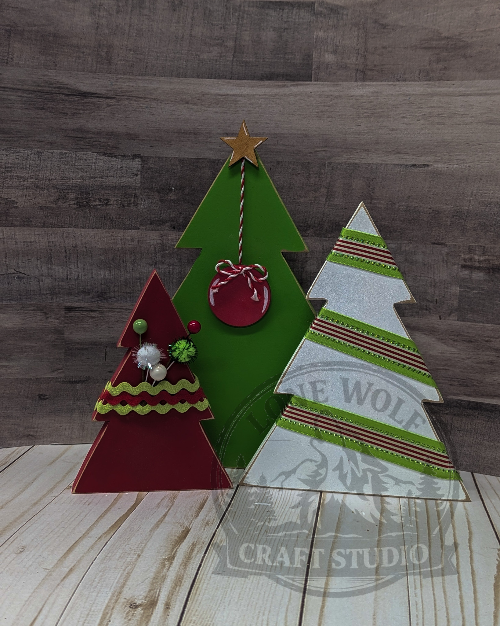 Vibrant Handcrafted Wooden Christmas Tree Set
