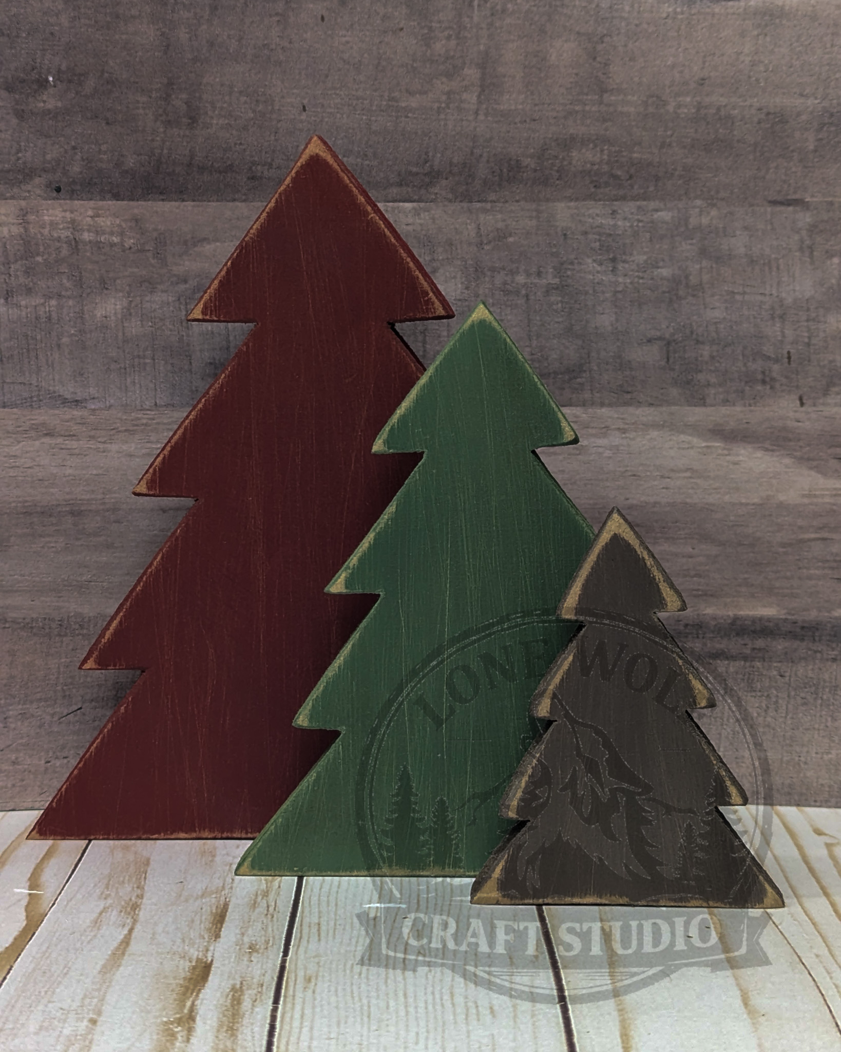 Vintage-Inspired Wooden Christmas Tree Set