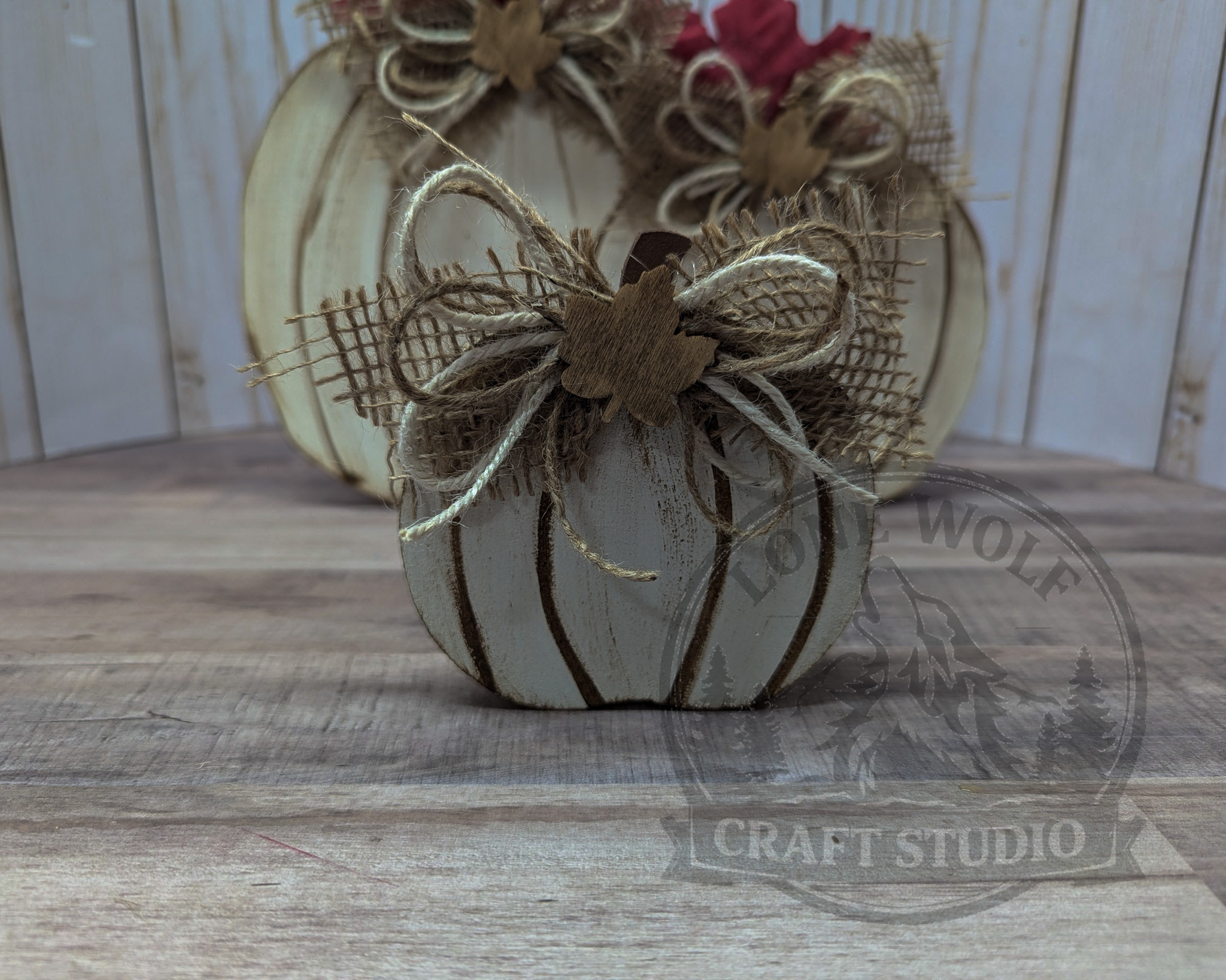 Rustic White Wooden Pumpkin (2pc Set) - Image 5