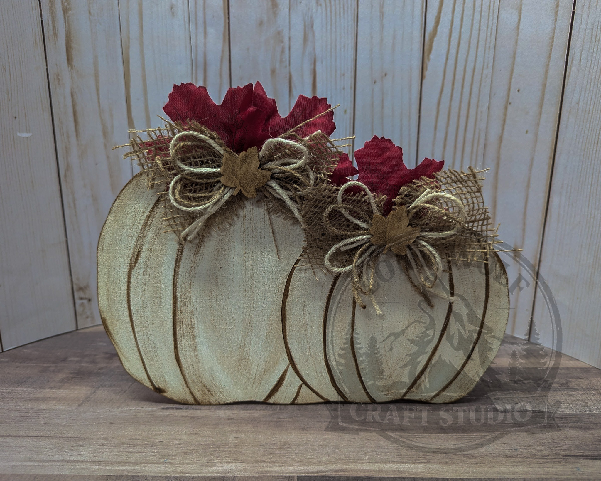 Rustic White Wooden Pumpkin (2pc Set) - Image 4