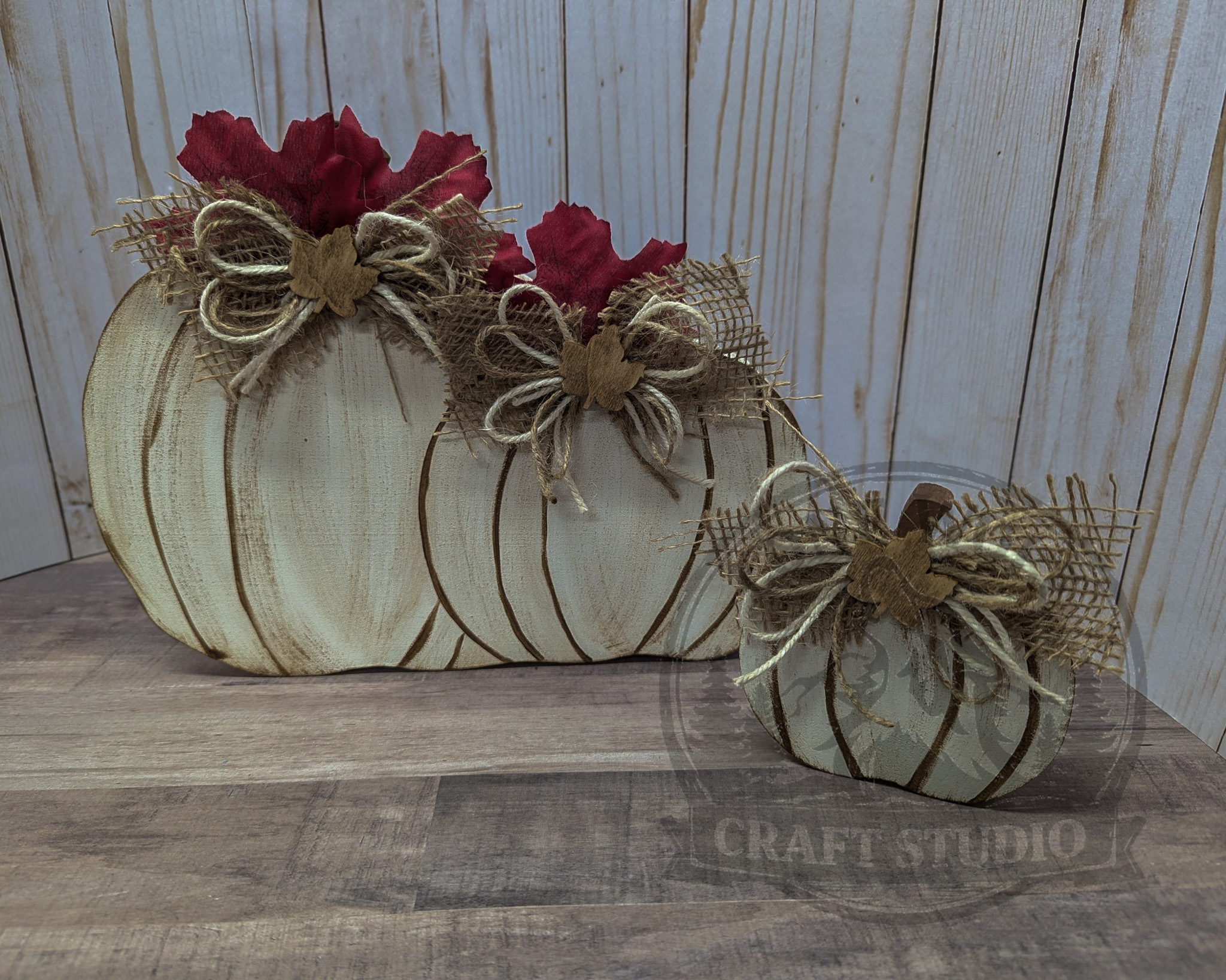 Rustic White Wooden Pumpkin (2pc Set) - Image 3