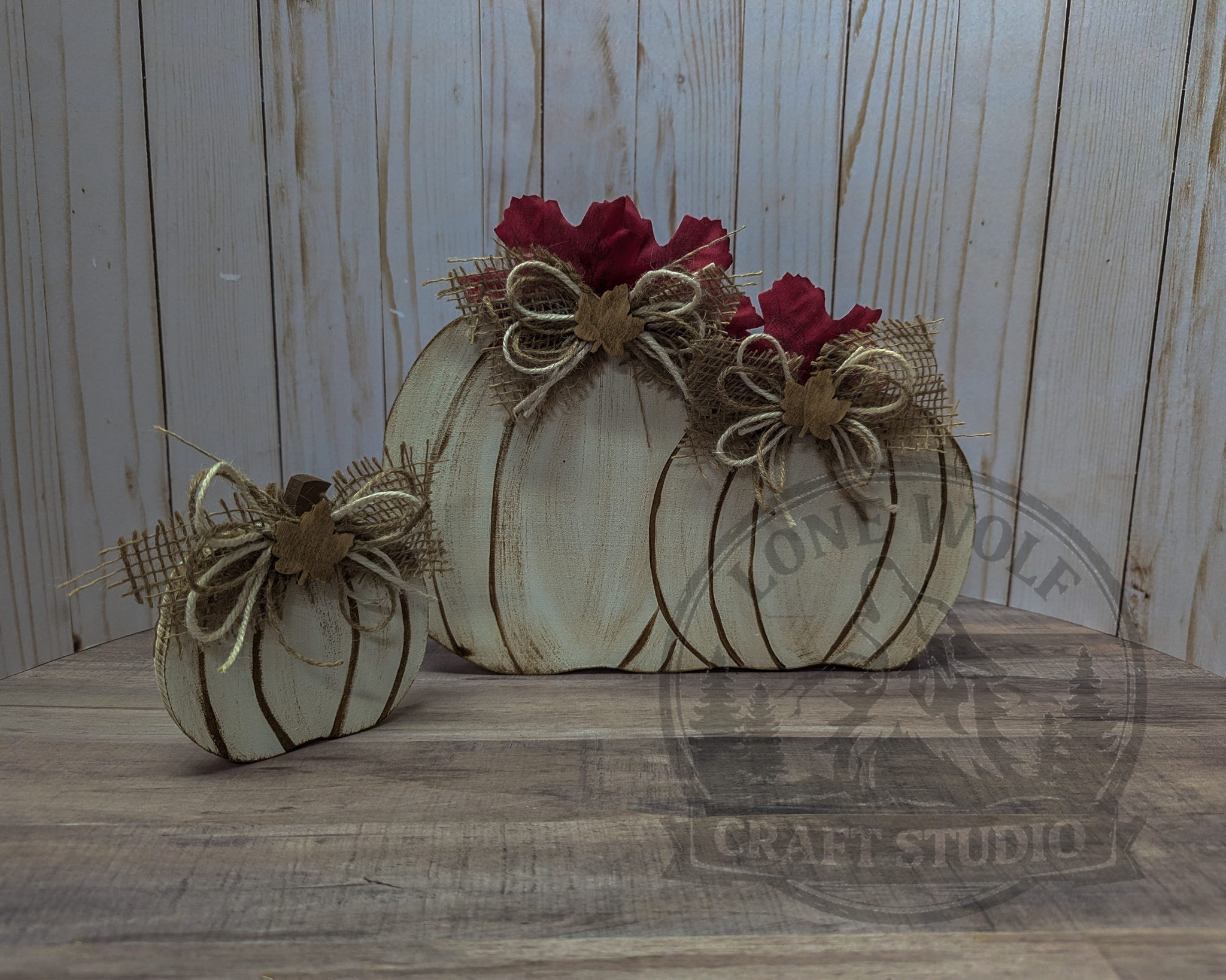 Rustic White Wooden Pumpkin (2pc Set) - Image 2