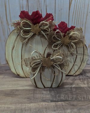 Rustic White Wooden Pumpkin (2pc Set)