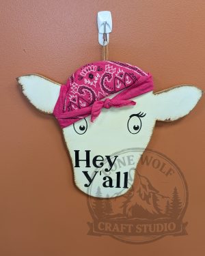 Handmade Wooden "Hey Y'all" Cow Head Wall Decor
