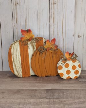 Orange Rustic Wooden Pumpkin Set