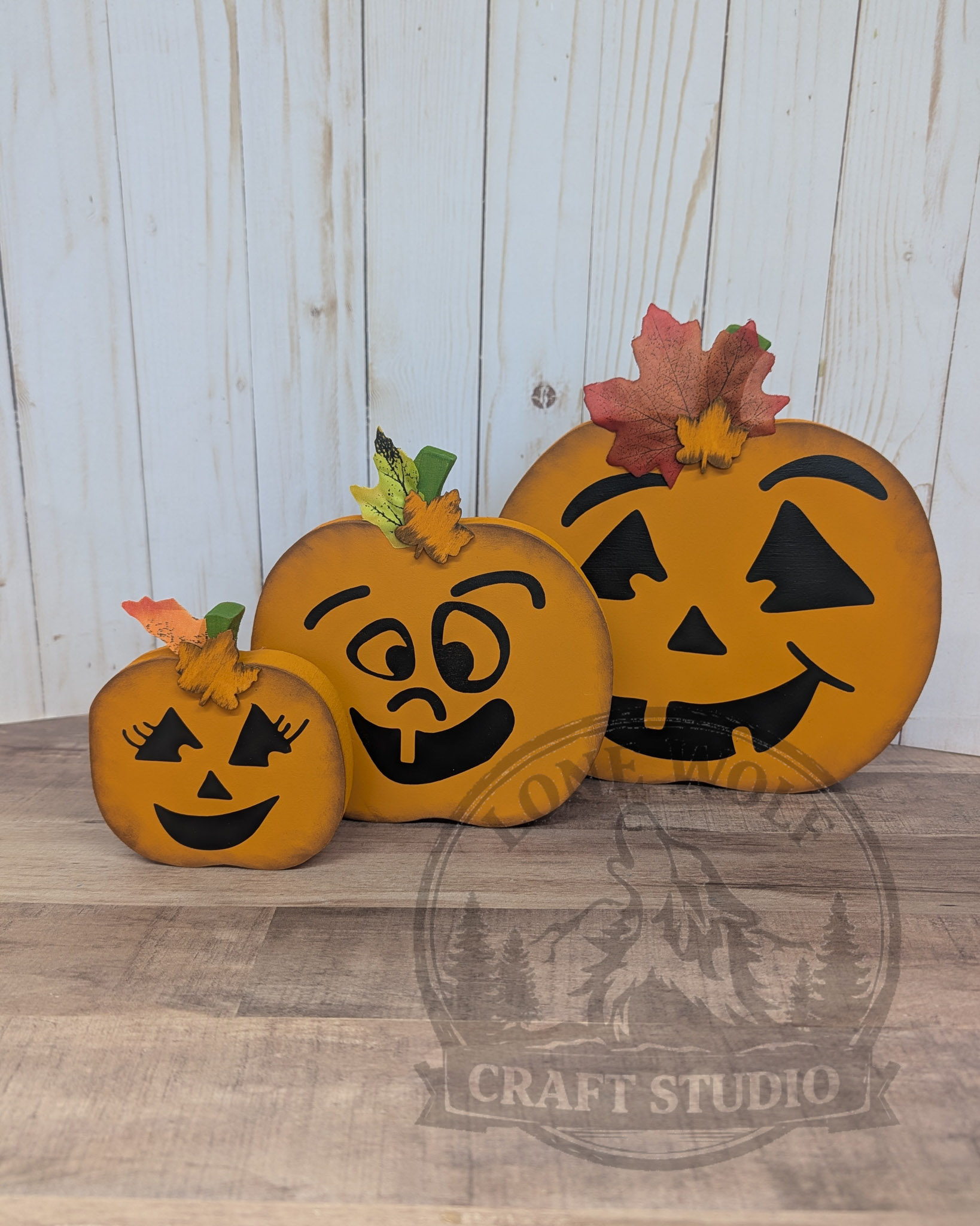 Wooden Hand-Painted Jack-O-Lanterns Pumpkins - Image 2