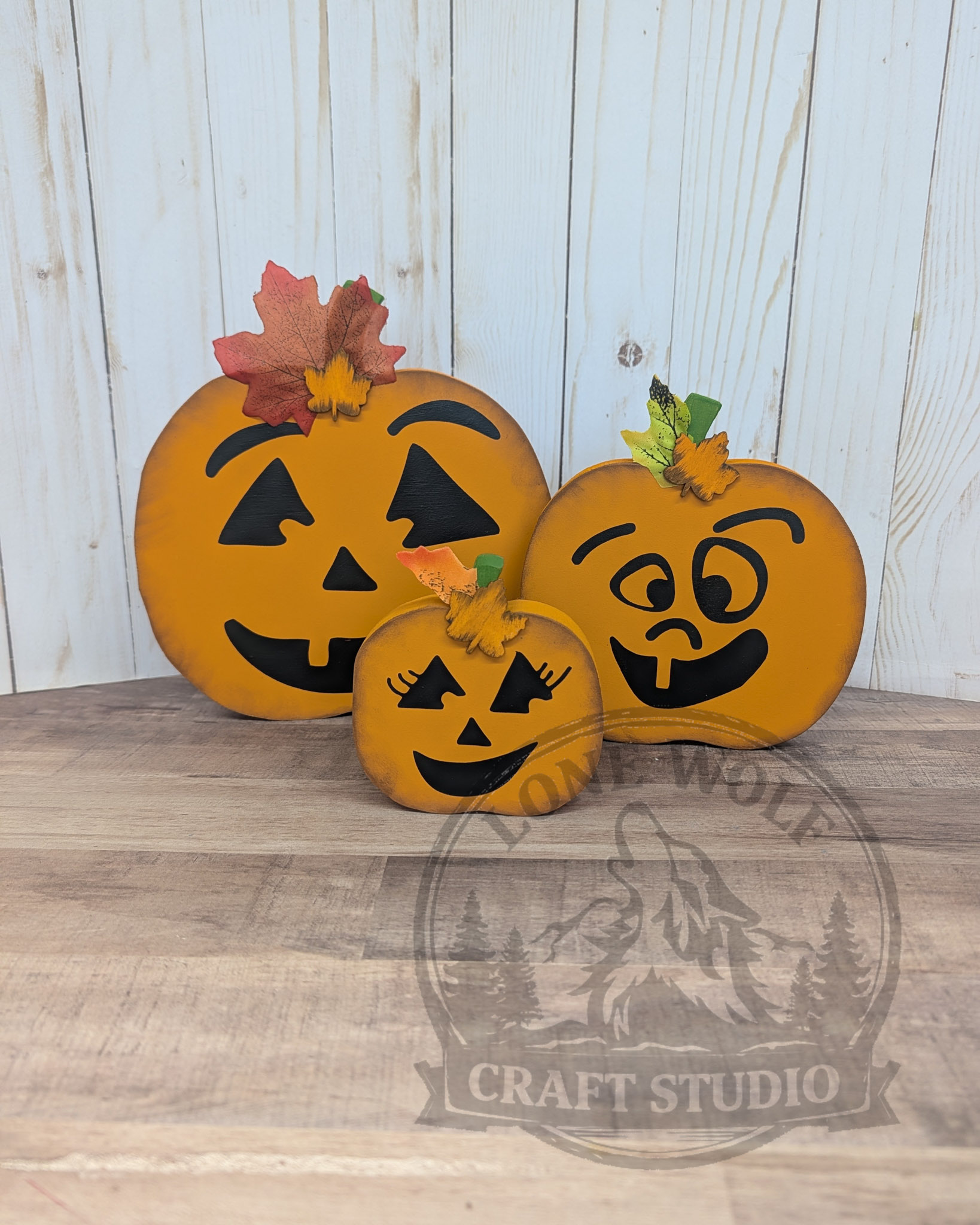 Wooden Hand-Painted Jack-O-Lanterns Pumpkins - Image 8