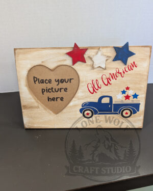 All American Patriotic Wooden Picture Frame with Vintage Truck